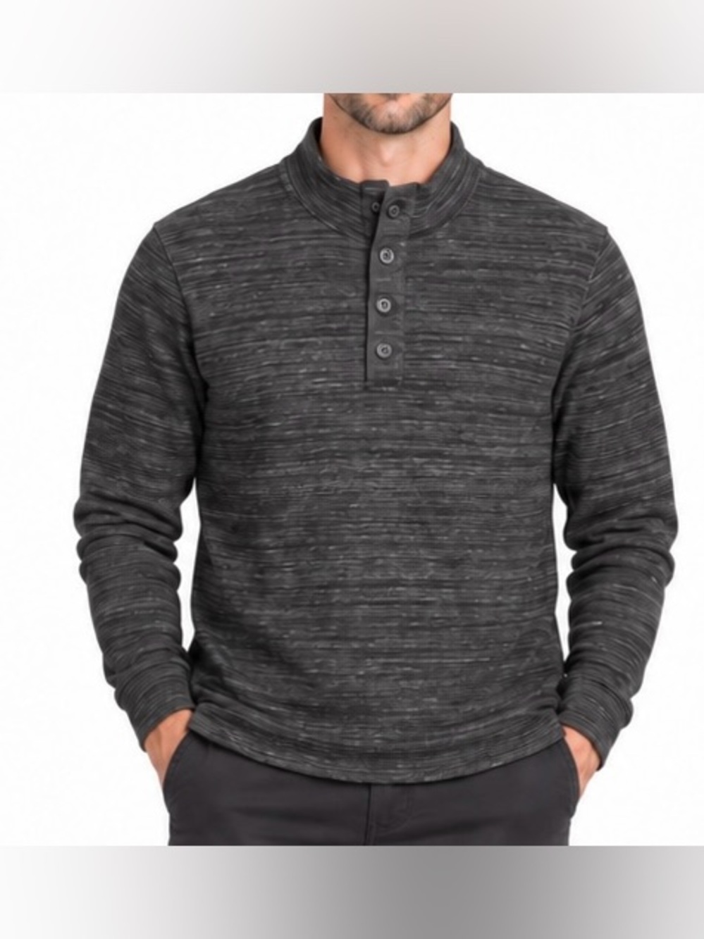 Relwen Loop Back Mock Pullover Black Twist Size L